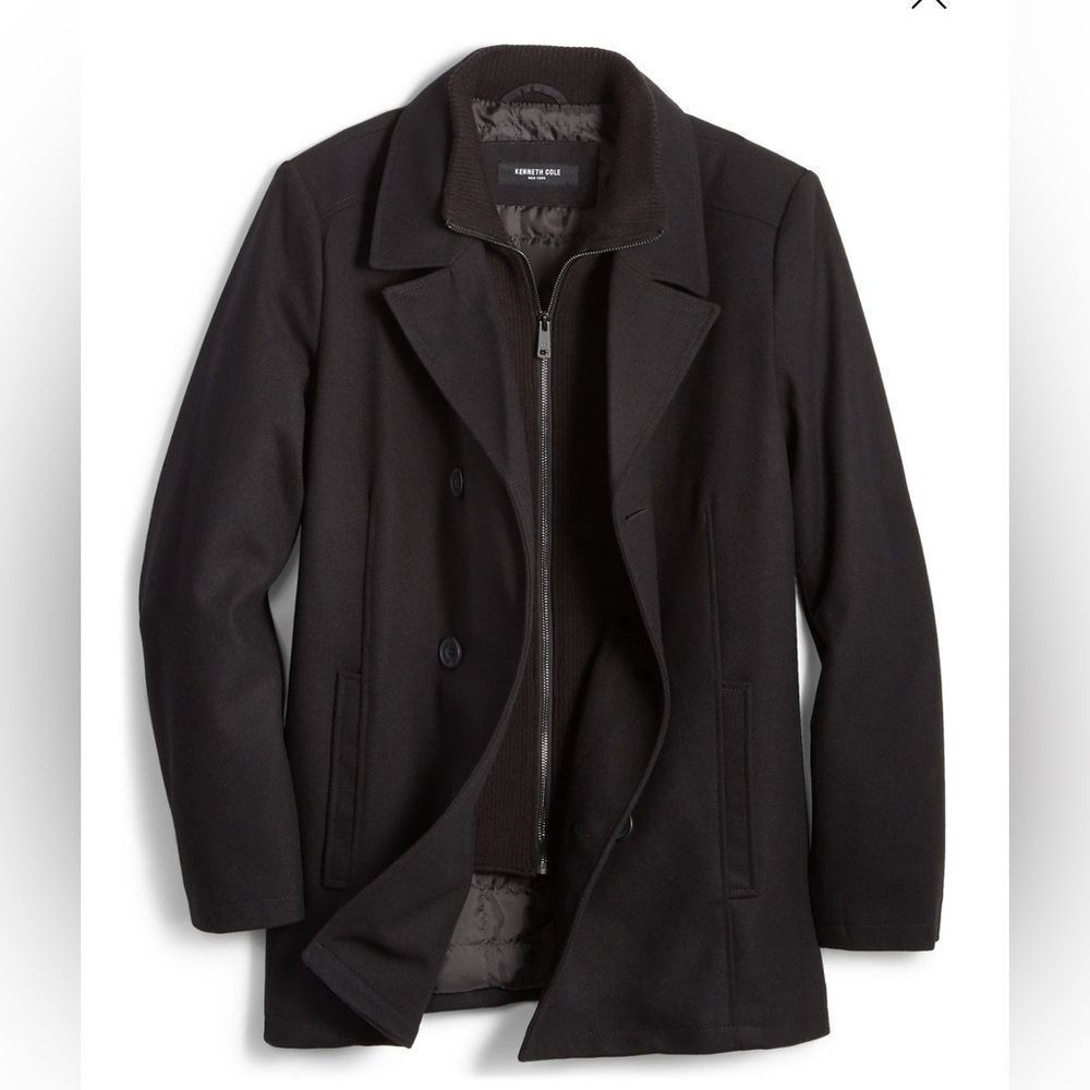 Kenneth Cole Men's Wool Blend Peacoat with Bib Coat Sz XS